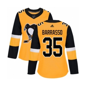 Women Adidas Pittsburgh Penguins #35 Tom Barrasso Authentic Gold Alternate NHL Jersey