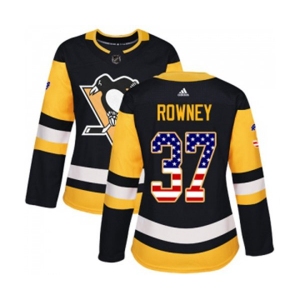 Women Adidas Pittsburgh Penguins #37 Carter Rowney Authentic Black USA Flag Fashion NHL Jersey