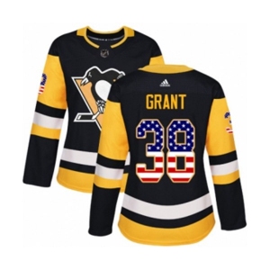 Women Adidas Pittsburgh Penguins #38 Derek Grant Authentic Black USA Flag Fashion NHL Jersey