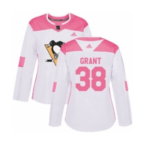 Women Adidas Pittsburgh Penguins #38 Derek Grant Authentic White Pink Fashion NHL Jersey