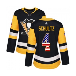 Women Adidas Pittsburgh Penguins #4 Justin Schultz Authentic Black USA Flag Fashion NHL Jersey