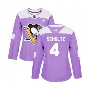 Women Adidas Pittsburgh Penguins #4 Justin Schultz Authentic Purple Fights Cancer Practice NHL Jersey