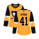 Women Adidas Pittsburgh Penguins #41 Daniel Sprong Authentic Gold Alternate NHL Jersey