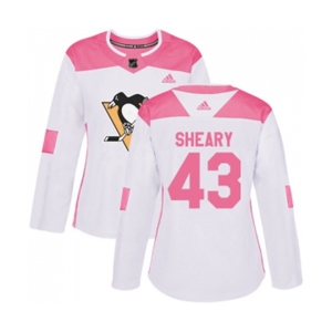 Women Adidas Pittsburgh Penguins #43 Conor Sheary Authentic White Pink Fashion NHL Jersey