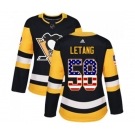 Women Adidas Pittsburgh Penguins #58 Kris Letang Authentic Black USA Flag Fashion NHL Jersey