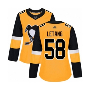 Women Adidas Pittsburgh Penguins #58 Kris Letang Authentic Gold Alternate NHL Jersey