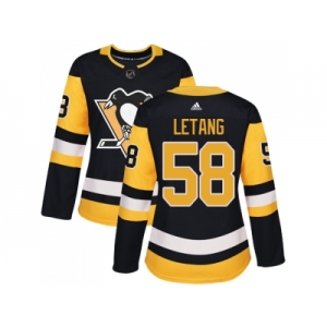 Women Adidas Pittsburgh Penguins #58 Kris Letang Black Home Authentic Stitched NHL Jersey