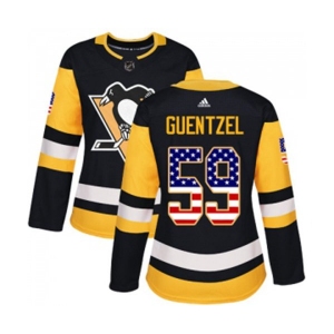 Women Adidas Pittsburgh Penguins #59 Jake Guentzel Authentic Black USA Flag Fashion NHL Jersey