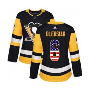 Women Adidas Pittsburgh Penguins #6 Jamie Oleksiak Authentic Black USA Flag Fashion NHL Jersey