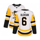 Women Adidas Pittsburgh Penguins #6 Jamie Oleksiak Authentic White Away NHL Jersey
