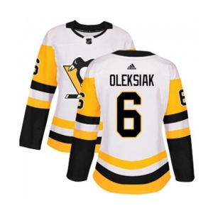 Women Adidas Pittsburgh Penguins #6 Jamie Oleksiak Authentic White Away NHL Jersey