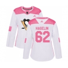 Women Adidas Pittsburgh Penguins #62 Carl Hagelin Authentic White Pink Fashion NHL Jersey