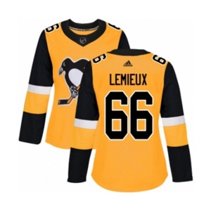 Women Adidas Pittsburgh Penguins #66 Mario Lemieux Authentic Gold Alternate NHL Jersey