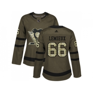 Women Adidas Pittsburgh Penguins #66 Mario Lemieux Green Salute to Service Stitched NHL Jersey