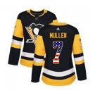 Women Adidas Pittsburgh Penguins #7 Joe Mullen Authentic Black USA Flag Fashion NHL Jersey