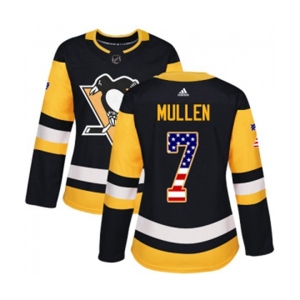 Women Adidas Pittsburgh Penguins #7 Joe Mullen Authentic Black USA Flag Fashion NHL Jersey