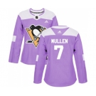 Women Adidas Pittsburgh Penguins #7 Joe Mullen Authentic Purple Fights Cancer Practice NHL Jersey