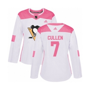 Women Adidas Pittsburgh Penguins #7 Matt Cullen Authentic White Pink Fashion NHL Jersey