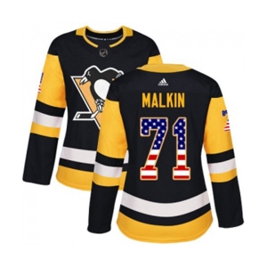 Women Adidas Pittsburgh Penguins #71 Evgeni Malkin Authentic Black USA Flag Fashion NHL Jersey