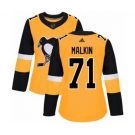 Women Adidas Pittsburgh Penguins #71 Evgeni Malkin Authentic Gold Alternate NHL Jersey