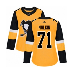 Women Adidas Pittsburgh Penguins #71 Evgeni Malkin Authentic Gold Alternate NHL Jersey