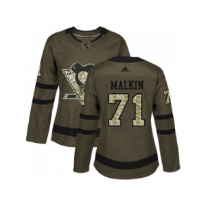 Women Adidas Pittsburgh Penguins #71 Evgeni Malkin Green Salute to Service Stitched NHL Jersey