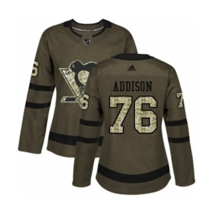 Women Adidas Pittsburgh Penguins #76 Calen Addison Authentic Green Salute to Service NHL Jersey