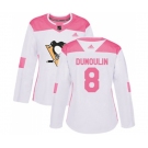 Women Adidas Pittsburgh Penguins #8 Brian Dumoulin Authentic White Pink Fashion NHL Jersey
