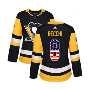 Women Adidas Pittsburgh Penguins #8 Mark Recchi Authentic Black USA Flag Fashion NHL Jersey