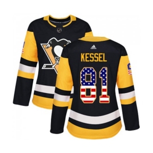 Women Adidas Pittsburgh Penguins #81 Phil Kessel Authentic Black USA Flag Fashion NHL Jersey