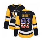 Women Adidas Pittsburgh Penguins #87 Sidney Crosby Authentic Black USA Flag Fashion NHL Jersey