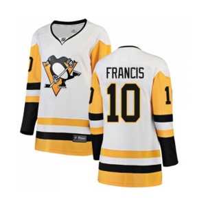 Women Pittsburgh Penguins #10 Ron Francis Authentic White Away Fanatics Branded Breakaway NHL Jersey