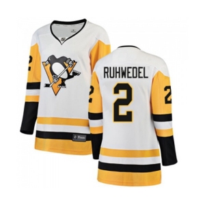 Women Pittsburgh Penguins #2 Chad Ruhwedel Authentic White Away Fanatics Branded Breakaway NHL Jersey