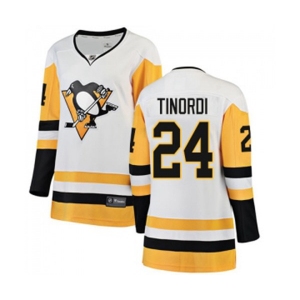 Women Pittsburgh Penguins #24 Jarred Tinordi Authentic White Away Fanatics Branded Breakaway NHL Jersey