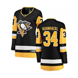 Women Pittsburgh Penguins #34 Tom Kuhnhackl Fanatics Branded Black Home Breakaway NHL Jersey