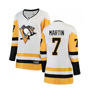 Women Pittsburgh Penguins #7 Paul Martin Authentic White Away Fanatics Branded Breakaway NHL Jersey