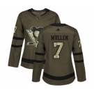 Women Reebok Pittsburgh Penguins #7 Joe Mullen Authentic Green Salute to Service NHL Jersey