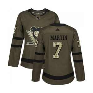Women Reebok Pittsburgh Penguins #7 Paul Martin Authentic Green Salute to Service NHL Jersey