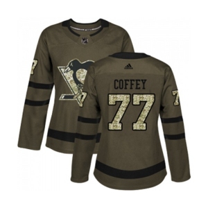 Women Reebok Pittsburgh Penguins #77 Paul Coffey Authentic Green Salute to Service NHL Jersey