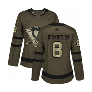 Women Reebok Pittsburgh Penguins #8 Brian Dumoulin Authentic Green Salute to Service NHL Jersey