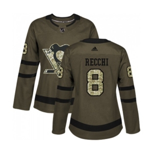 Women Reebok Pittsburgh Penguins #8 Mark Recchi Authentic Green Salute to Service NHL Jersey