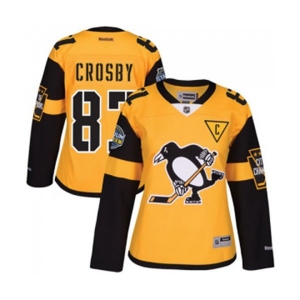 Women Reebok Pittsburgh Penguins #87 Sidney Crosby Authentic Gold 2017 Stadium Series NHL Jersey