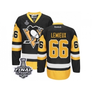 Women's Reebok Pittsburgh Penguins #66 Mario Lemieux Authentic Black Gold Third 2017 Stanley Cup Final NHL Jersey