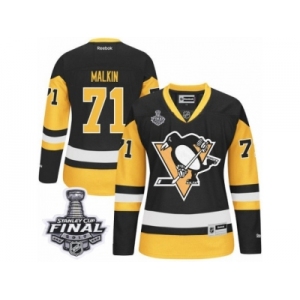 Women's Reebok Pittsburgh Penguins #71 Evgeni Malkin Authentic Black Gold Third 2017 Stanley Cup Final NHL Jersey