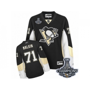 Women's Reebok Pittsburgh Penguins #71 Evgeni Malkin Premier Black Home 2017 Stanley Cup Champions NHL Jersey