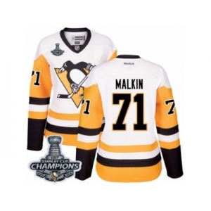 Women's Reebok Pittsburgh Penguins #71 Evgeni Malkin Premier White Away 2017 Stanley Cup Champions NHL Jersey