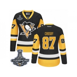 Women's Reebok Pittsburgh Penguins #87 Sidney Crosby Premier Black Gold Third 2017 Stanley Cup Champions NHL Jersey