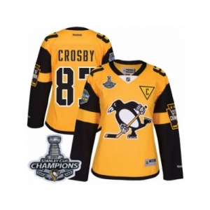 Women's Reebok Pittsburgh Penguins #87 Sidney Crosby Premier Gold 2017 Stadium Series 2017 Stanley Cup Champions NHL Jersey