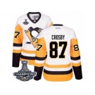 Women's Reebok Pittsburgh Penguins #87 Sidney Crosby Premier White Away 2017 Stanley Cup Champions NHL Jersey