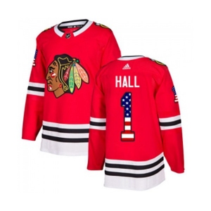 Adidas Chicago Blackhawks #1 Glenn Hall Authentic Red USA Flag Fashion NHL Jersey
